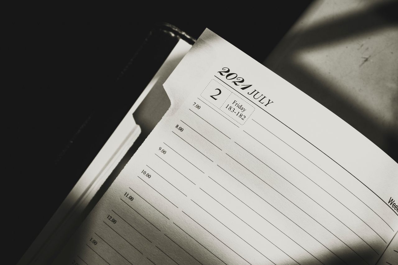 A detailed close-up shot of a planner showing July 2, 2021.